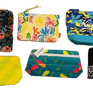 Lot of (6) Pouches Makeup Bag Accessory Pouch Vibrant Colors Clinique Kiehl's+